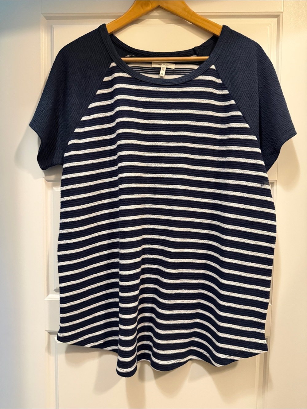 Maurices Navy and White Striped Short Sleeve Top
